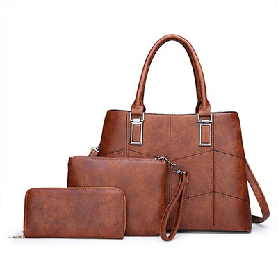3 Sets High Quality PU Leather Women Handbags Luxury Brands Tote Bag+Ladies Shoulder Messenger crossbody bag+Clutch Feminina Sac