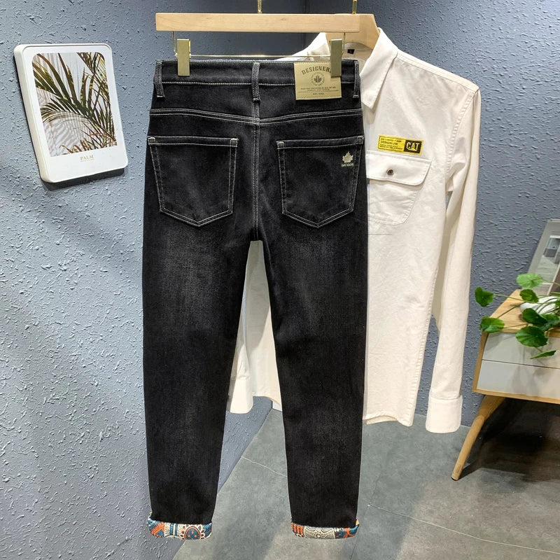 Men's 2024 New Spliced Button Zipper Pocket Fashion Jeans