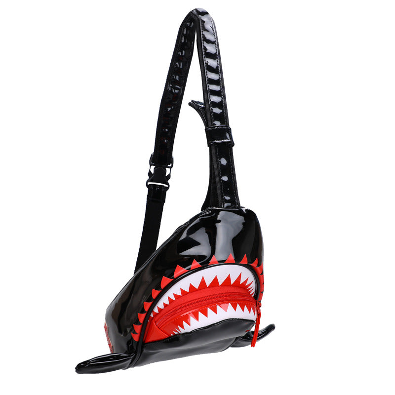 New personality funny shark chest bag casual waist bag patent leather messenger bag