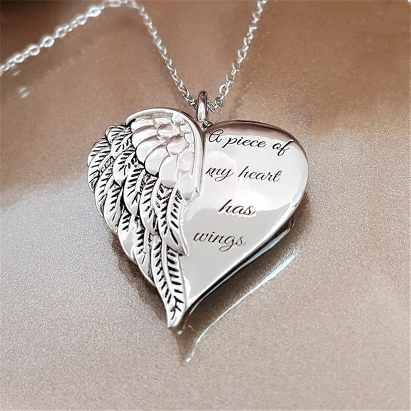 Angel Wings Alloy Pendant Necklace Lettering Metal Personality Necklace