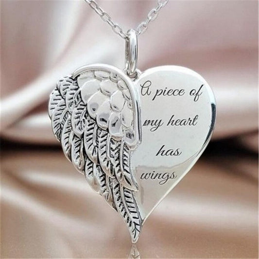 Angel Wings Alloy Pendant Necklace Lettering Metal Personality Necklace
