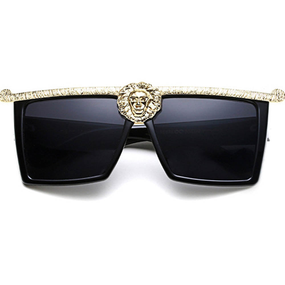 Steampunk Sunglasses Men Gold 3D Lion Head Brand Designer