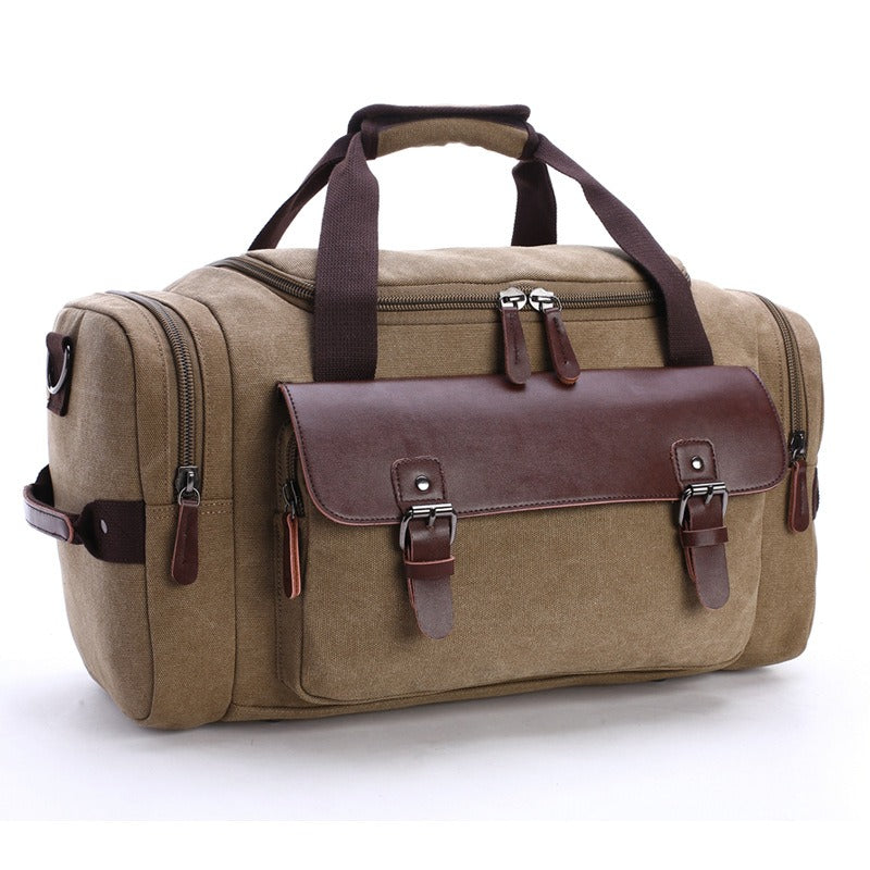 Large Capacity Vintage Luggage Casual Tote Bags Travel Bag Pu Leather Canvas Duffle Bag