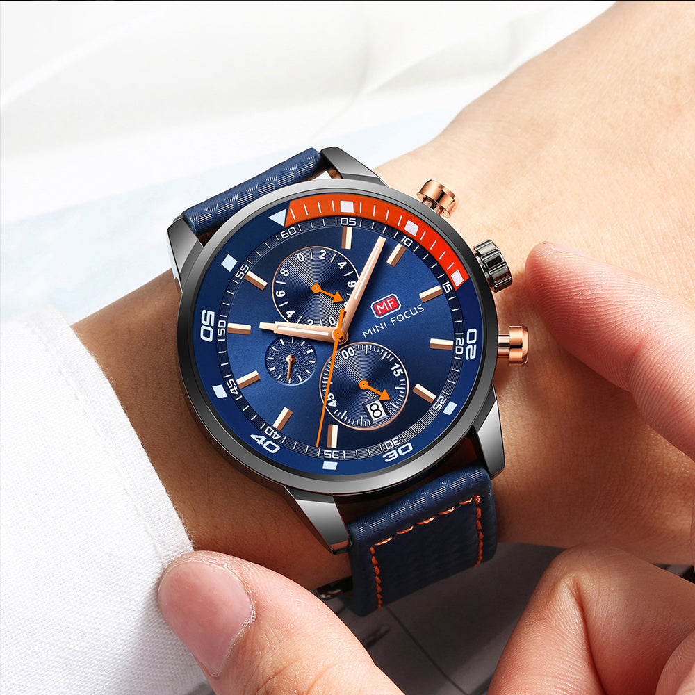 MF0017G  Watches Men Luxury Brand MINI FOCUS Quartz Fashion Leather Watch Man Chronograph Male Wristwatch Men relogio masculino