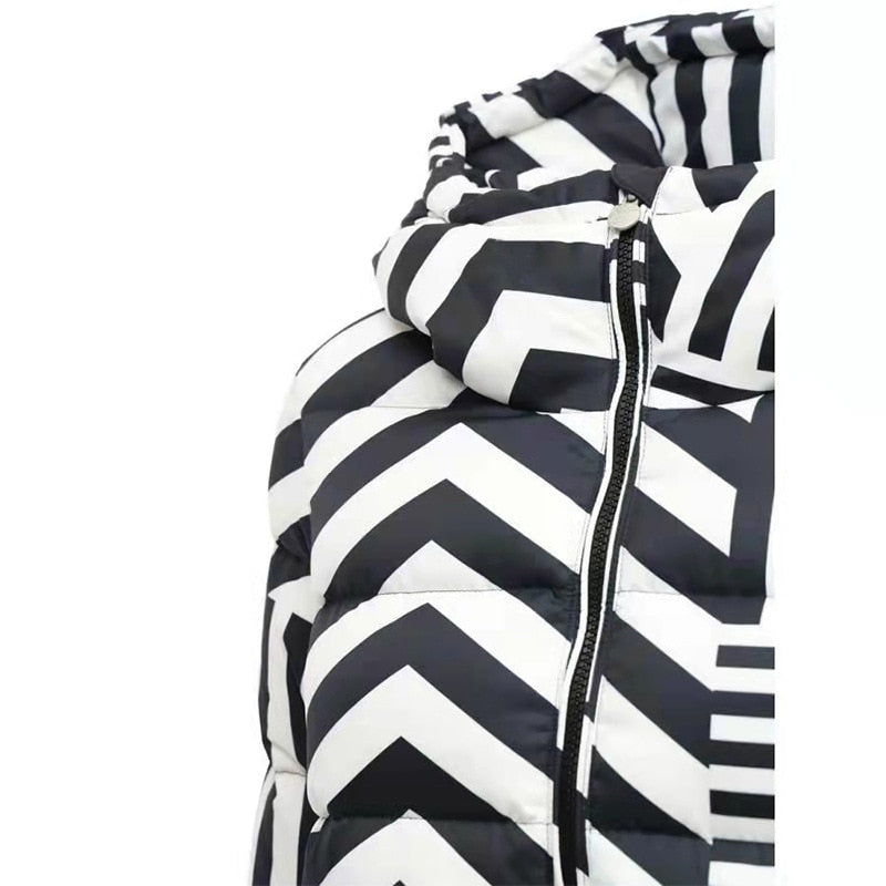 Black And White Stripes Coat Hooded Fashion Design