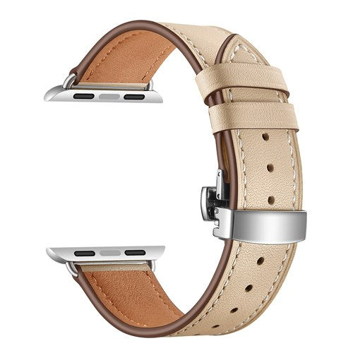 Stainless steel butterfly buckle leather strap for apple watch band 38mm 42mm