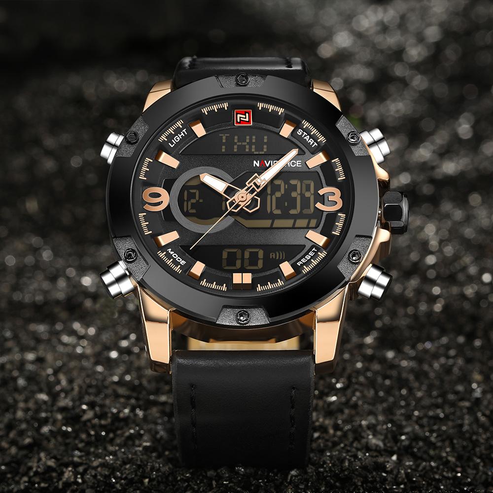 NAVIFORCE Leather Quartz Watch Men's Sport Wristwatch