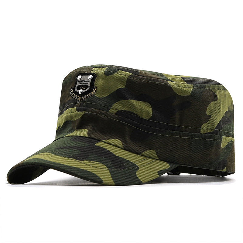 Leather Label Flat Cap Men's Military Cap Spring And Summer Camouflage Cap Travel And Leisure Sun Hat Outdoor Mountaineering Hat