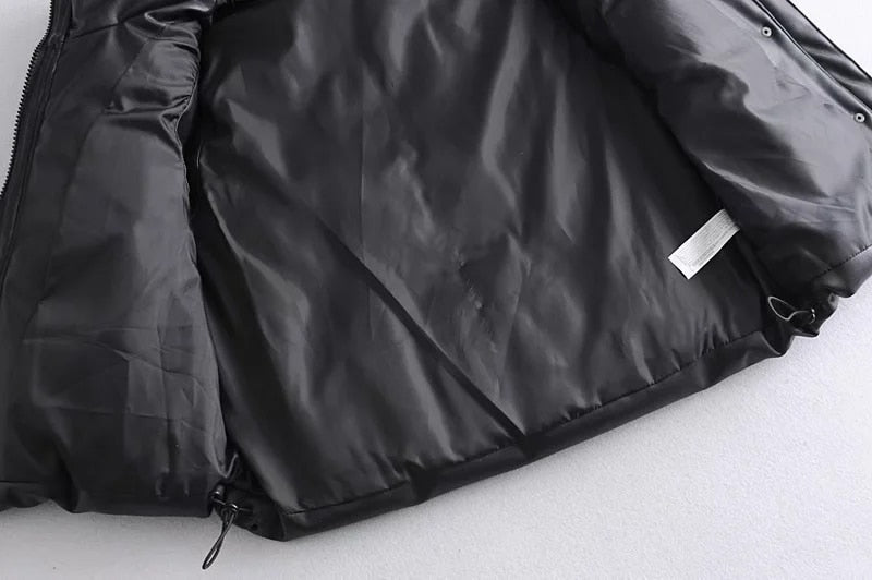 women Black Warm Faux Leather Vest Coat Casual Zipper Sleeveless Jacket Female Short Cotton Outwear