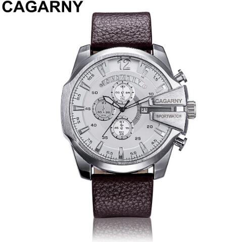Cagarny Military Watches Men's Quartz Watch Leather Watchband Sports Wristwatches
