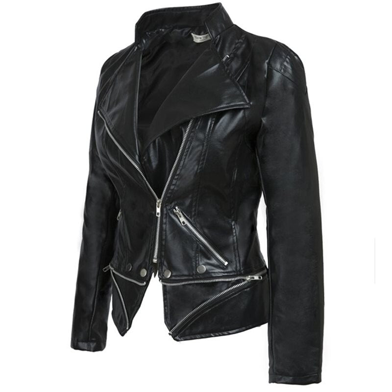 Plus Size 3XL Women Winter Gothic Black Faux Leather Jacket