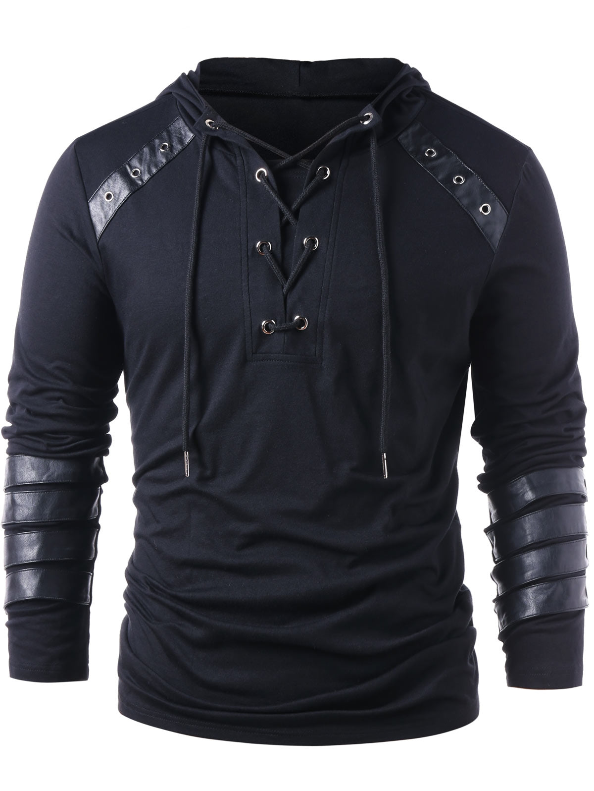 Faux Leather Lace Up Hoodie