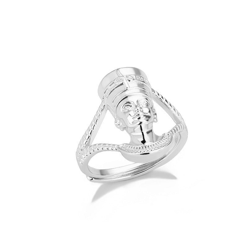 Ring for Men and Women: Egyptian African Queen Charming African Goddess Handpiece with Adjustable Opening Ring