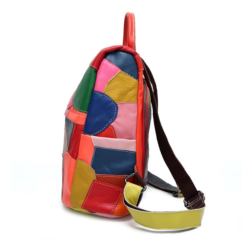 New Leather Shoulder Bag Women's Large Capacity Cowhide Travel Bag Splice Handbag Fashion Color Contrast Bag