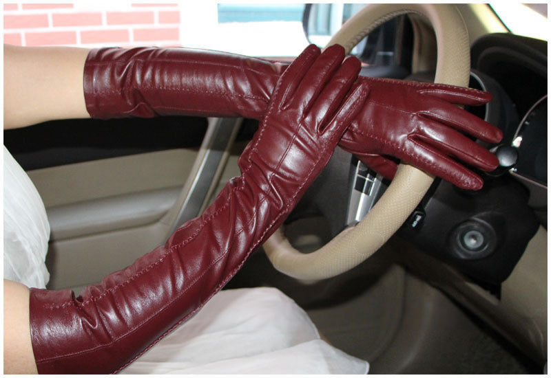 47CM velvet lMulticolor women's gloves,50cm long leather gloves,sheepskin women's leather gloves,Keep warm women's winter gloves