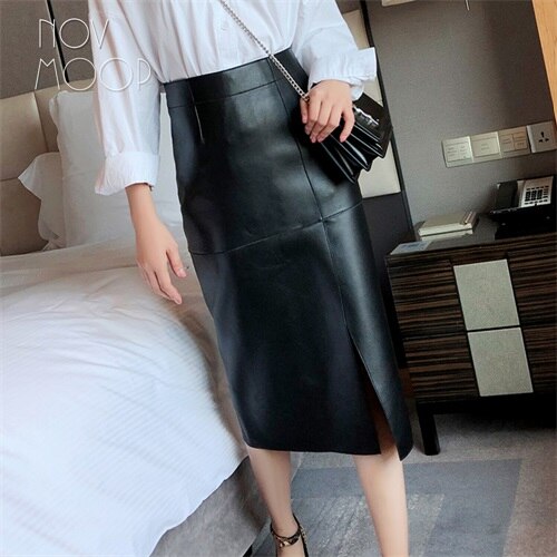 Real Leather Leather Skirt Spring New Sheepskin Fanny Pack Hip Skirt Slit Over The Knee Skirt For Women