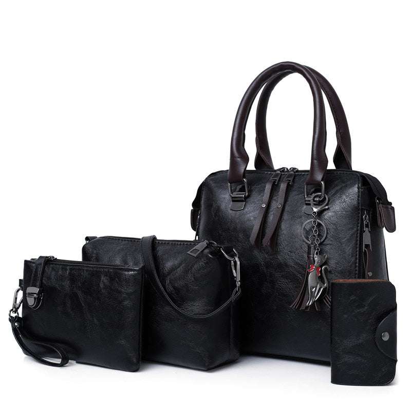 ValenKuci  Leather Shoulder Messenger Bag Tote Bag Bolsa 4pcs/Set