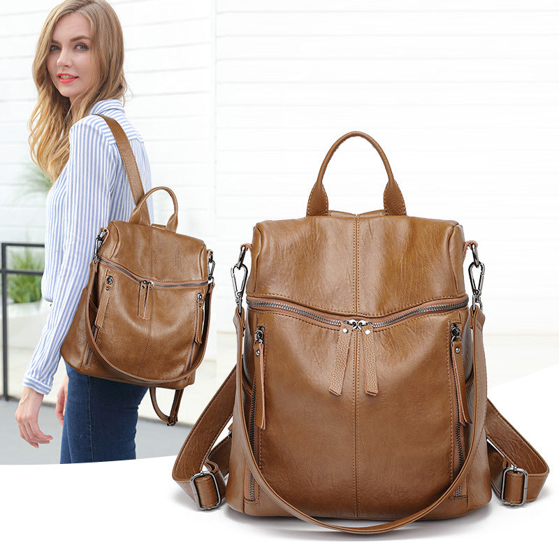 Leather backpack women's new foreign trade backpack large-capacity school bag multi-functional dual-purpose women's bag