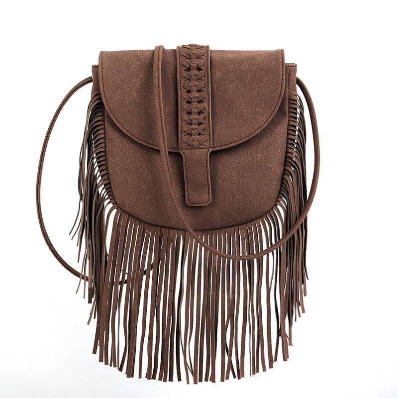 Bohemia Bag Cover Woven Semi Circular Soft Leather Trendy Tassel Bag Single Shoulder Crossbody Bag For Women