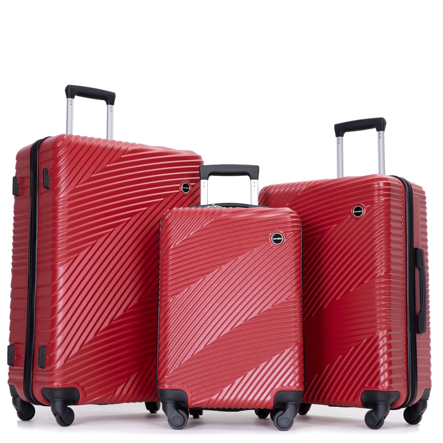 3 Piece Luggage Sets PC+ABS Lightweight Suitcase with Two Hooks Spinner Wheels (20/24/28) Red