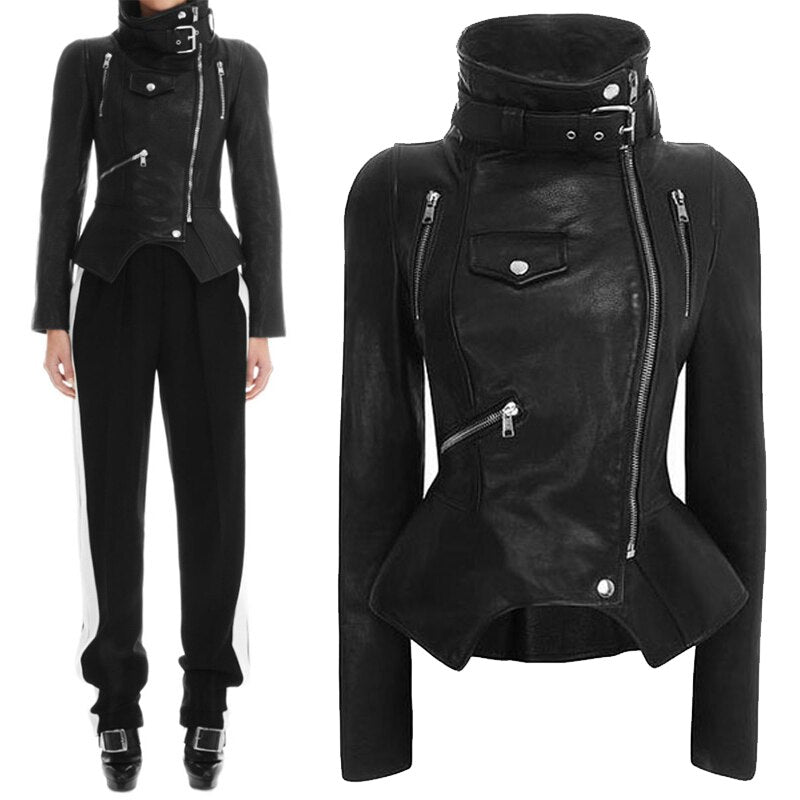 Motorcycle Leather Gothic Jacket Women Faux Leather Fashion Black Faux Coats Trend Jacket Streetwear