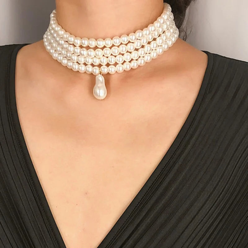 Fashion Elegant Multilayer White Imitation Pearl Choker