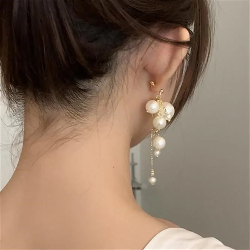Fashion Long Tassels Pearl Drop Earrings