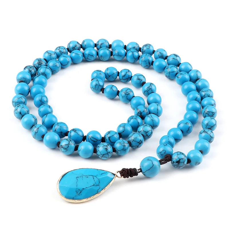 Natural Stone Necklace 8mm Japamala Beads Pendant