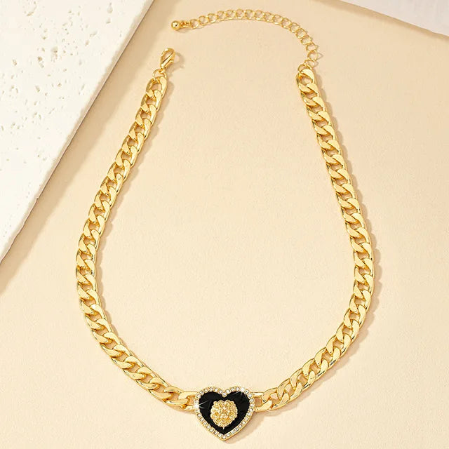 Fashion Rhinestone Heart Pendant Necklace Punk Collar Choker Jewelry