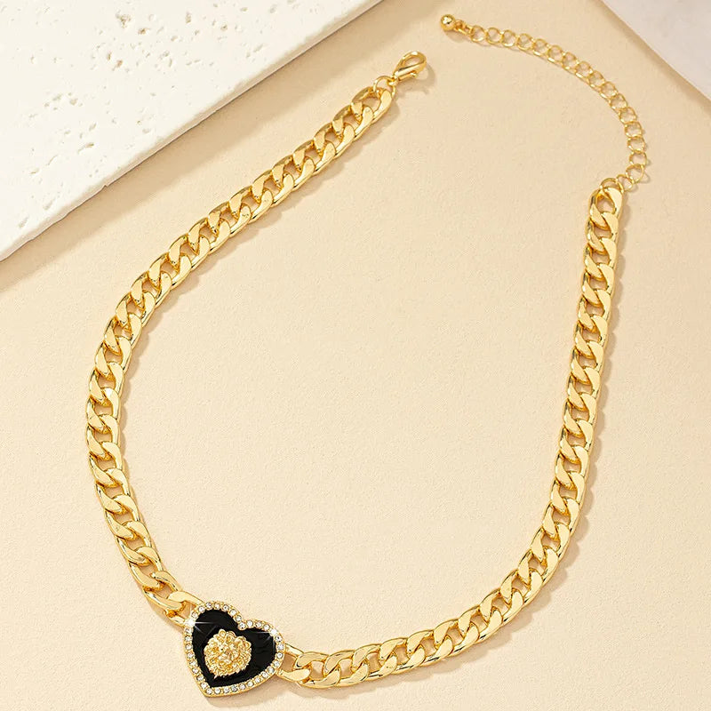 Fashion Rhinestone Heart Pendant Necklace Punk Collar Choker Jewelry