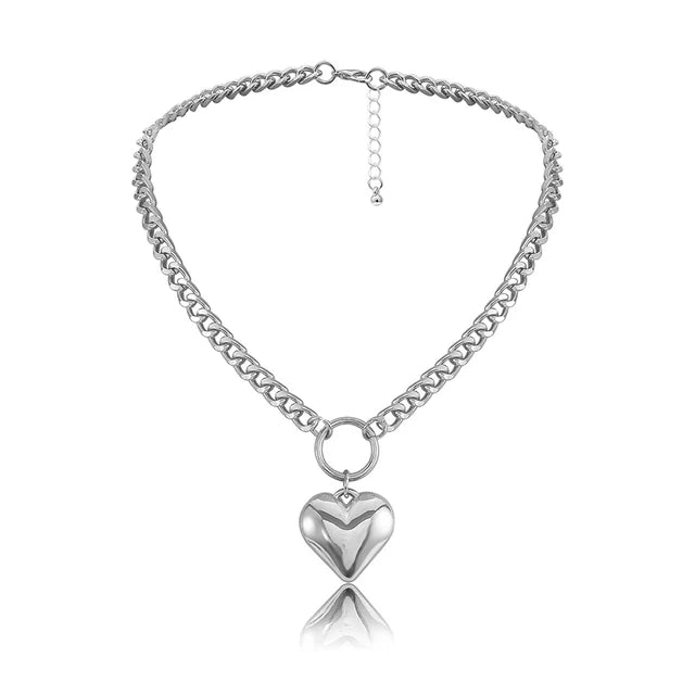 Metal Link Chain Necklace For Women Heart Pendant Short Style Choker