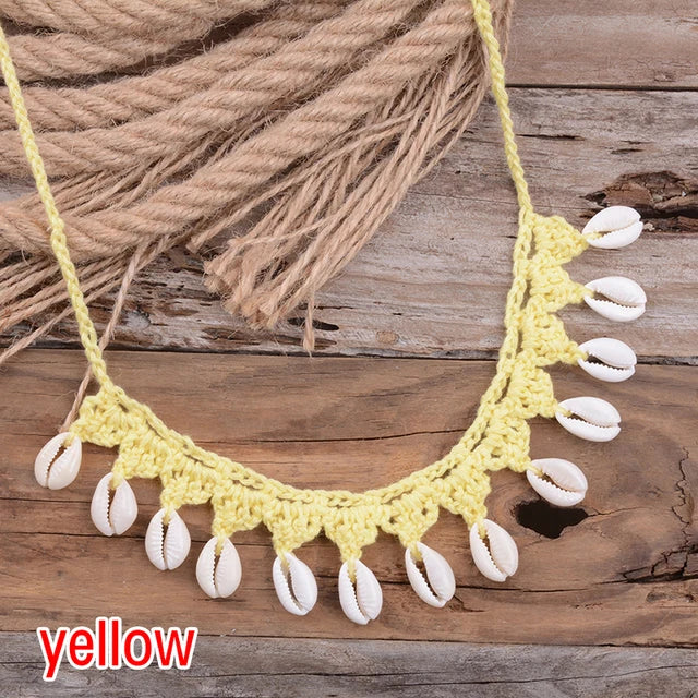 Natural Sea Cowrie Shell Rope Chain Choker Bohemian