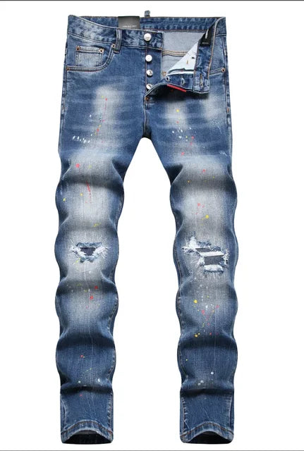 New Men's Ripped Jeans Luxury Men Skinny Jeans