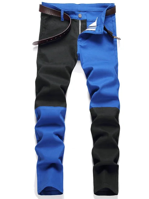 Two Colors Spliced Into Jeans Men's Fashion Casual Trousers