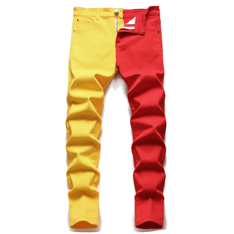 Two Colors Spliced Into Jeans Men's Fashion Casual Trousers