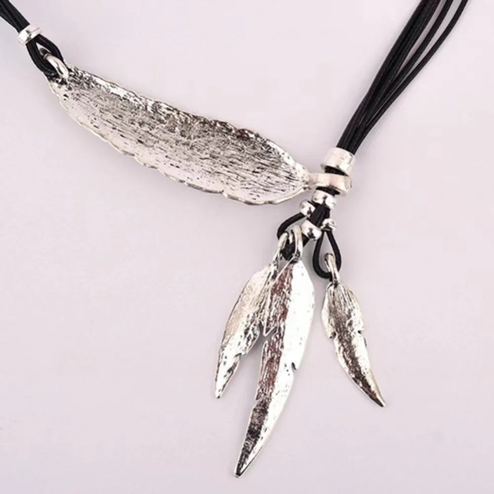 Versatile Simple Feather Necklace Long  Multi layered Tassel