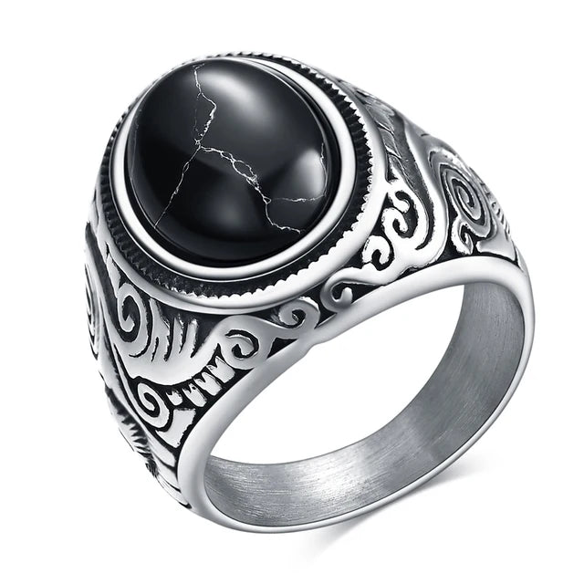 Titanium Steel Inlaid Black Onyx Ring Men
