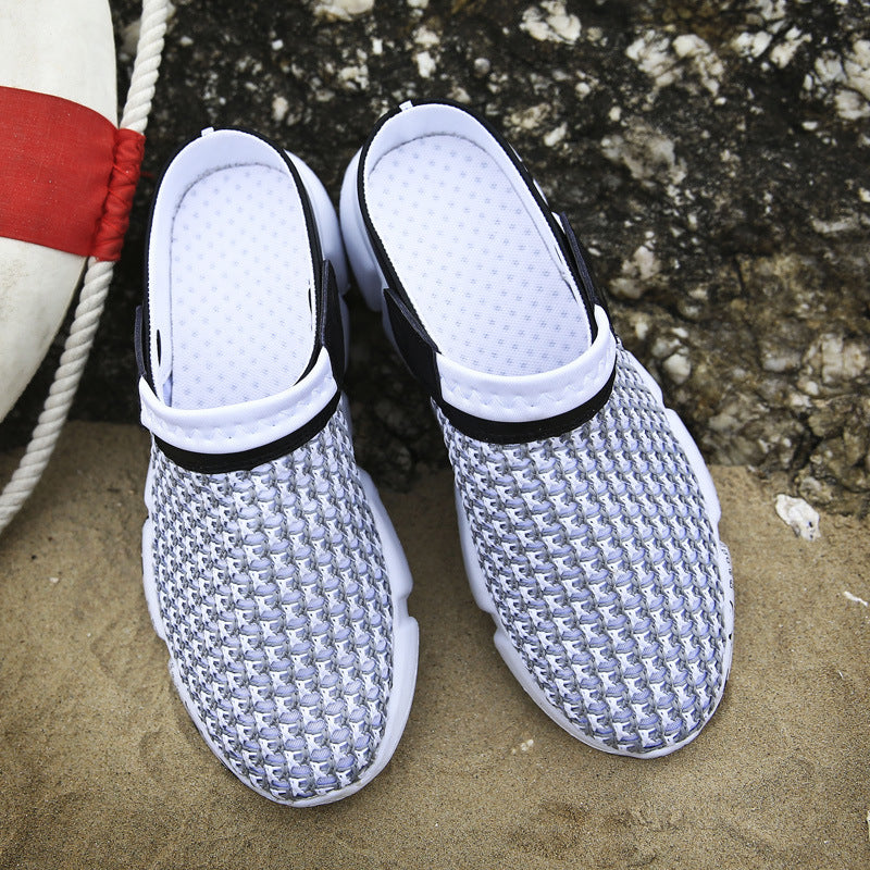 Spring and Summer New Mens Shoes Beach Hole Shoes Cross-Border Large Size Mens Breathable Dual-Use Sandals Mens Slippers Lazy Shoes Fashion