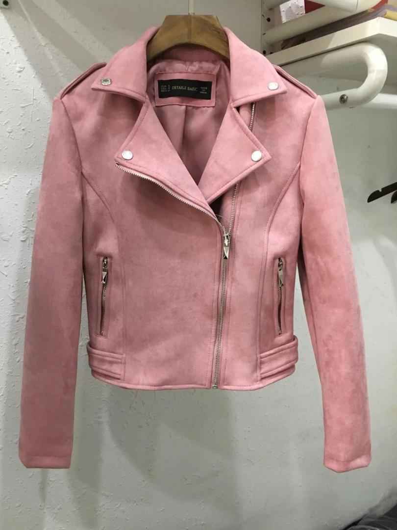 New Fashion Women suede motorcycle jacket Slim brown full lined soft faux Leather female coat veste femme cuir epaulet zipper