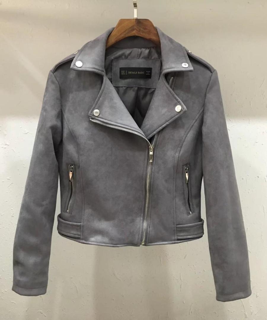 New Fashion Women suede motorcycle jacket Slim brown full lined soft faux Leather female coat veste femme cuir epaulet zipper