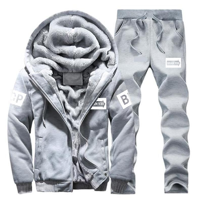 Sportswear Mens Set Winter Casual Tracksuit Men Hoodies Sets Brand Men Clothes 2 PCS Warm Thick Sweatshirt+Pants Track Suit Male