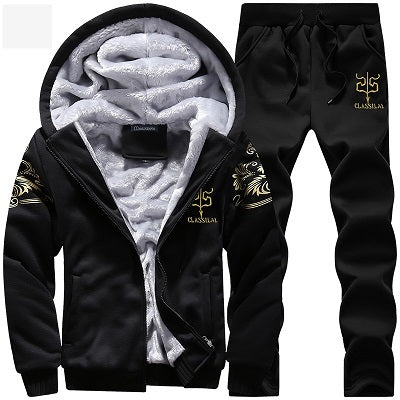 Sportswear Mens Set Winter Casual Tracksuit Men Hoodies Sets Brand Men Clothes 2 PCS Warm Thick Sweatshirt+Pants Track Suit Male